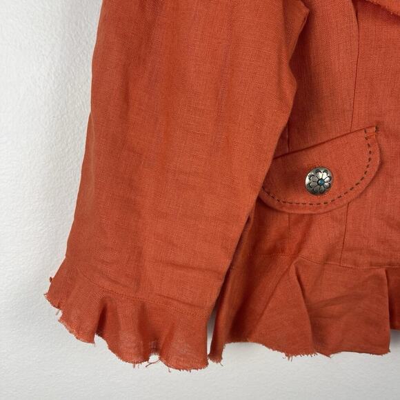 TASHA POLIZZI Blazer Jacket Women's XL Linen Orange Raw Hem 3/4 Sleeves Western - Picture 5 of 9